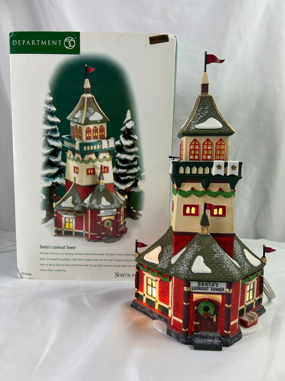 Dept 56 North Pole Santa's Lookout Tower 56294 Retired Lighted Building Box